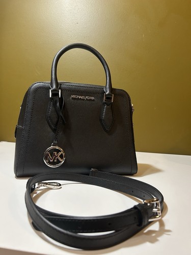 Michael Kors Hamilton Medium Crossbody Satchel Handbag Leather Bag (Black) - Picture 2 of 15