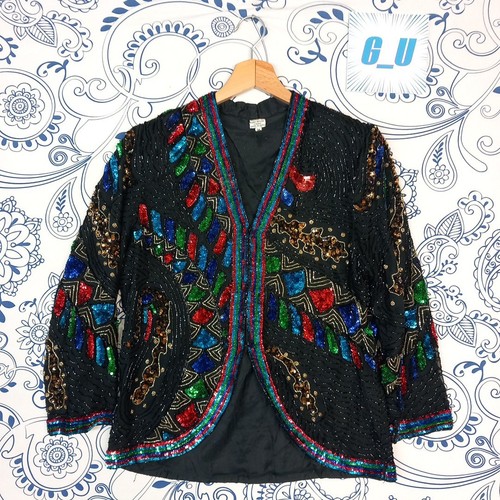 WOMEN'S INDIAN ASIAN JACKET BEADS AND SEQUINS VINTAGE PURE SILK SILK SIZE M RARE - Picture 1 of 23