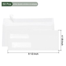 50 Pcs Double Window Envelopes (White, 4 1/8 Inch x 9 1/2 Inch ) 1