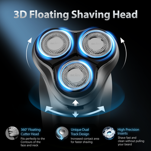 Sejoy Electric Razor for Men 3D Rotary Shaver Rechargeable Beard Pop-Up Trimmer  - Afbeelding 6 van 12