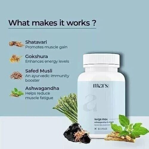 Mars by GHC Surge Max Contains Shilajit Ashwagandha Gokshura FreeShip 60Caps x 3 - Picture 6 of 7