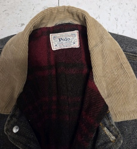 Polo Ralph Lauren Vintage 1980s Denim Black/Gray Barn Utility Chore Jacket Large - Picture 4 of 17