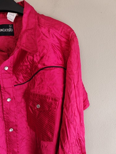 Camicia western Monticello vintage uomo grande rossa perla ricamata a scatto USA anni 70 - Foto 5 di 12