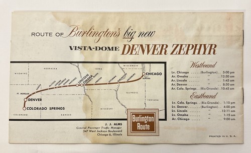BURLINGTON RAILROAD DENVER ZEPHYR VISTA DOME TRAIN SOUVENIR BROCHURE 1961 - Picture 2 of 16