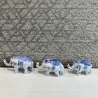 Set of 3 Blue and White Ceramic Elephants Decorative Figurines