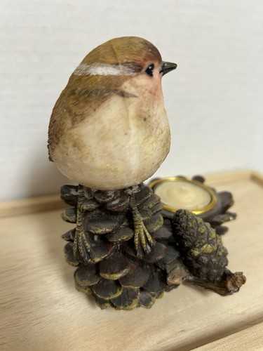 Vtg Resin Songbird Figurine W Candle Perched On Pine Cones Table Top Decor - Picture 5 of 7