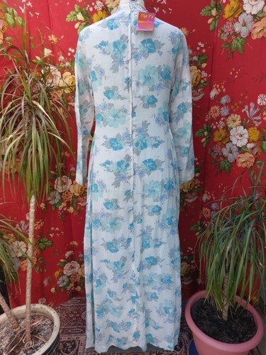 Vintage 70's White and Turquoise Evening Wedding Handfasting Prom Dress Size 10 - Picture 5 of 5