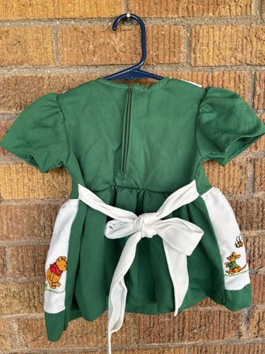 Vtg Sears Winnie The Pooh Roo Dress 70s Embroidered Apron Green Strings 2T - Picture 5 of 7