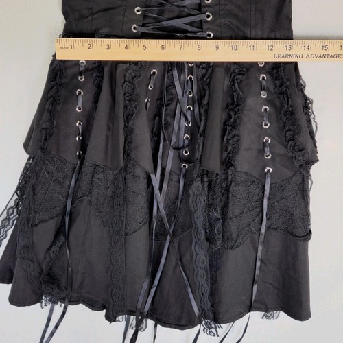 Whimsygoth Hearts & Roses Black Corset Ruffle Dress S Gothic Steampunk Halter - Picture 9 of 13