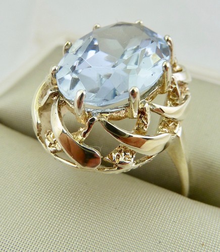 Ring Gold 333 vermutlich Blautopas oder Aquamarin 1960er Jahre - Bild 9 von 15