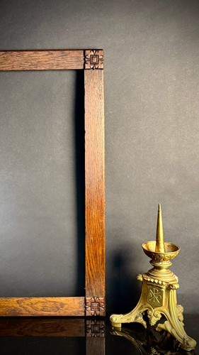 Antique Arts & Crafts Mission Oak Picture Frame | Hand-Carved Corner Details | 1 - Picture 6 of 10