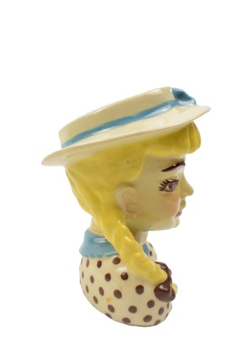 VIN TAGE 1950 HEAD VASE BLONDE HAIR W/POLKA-DOT DRESS BECKY CERAMIC ARTS STUDIO - Picture 5 of 9