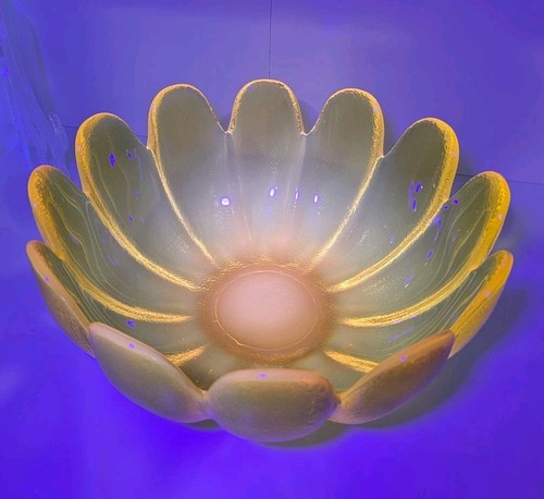 Vintage Indiana Glas Bernstein Salat Servier Schüssel 12 Blütenblätter Lotusblume 11" LEUCHTET!! - Bild 5 von 5