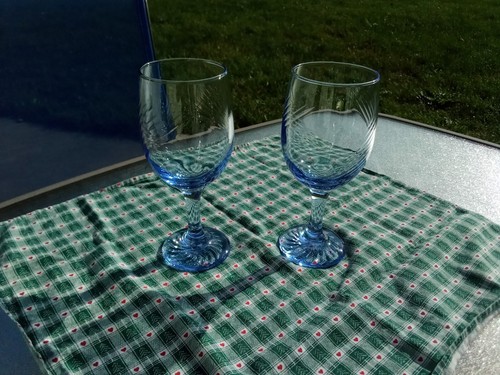 Paar Misty Blue Swirl Saphir Eisteegläser Wasserkelche Libbey Glas - Bild 2 von 2