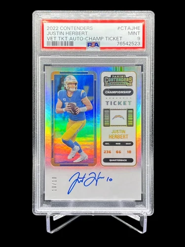 2022 Panini Contenders Justin Herbert Veteran Ticket Auto Champion /10 PSA 9