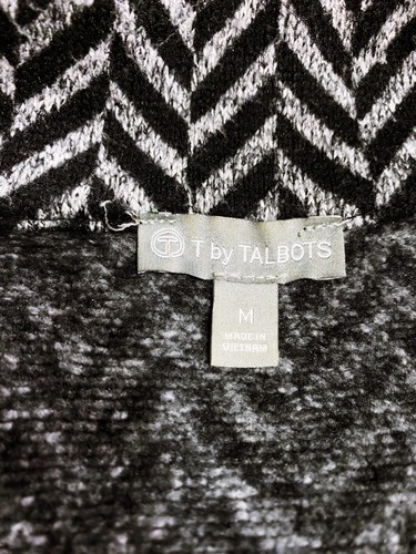 T By Talbots Womens Oversized Jacket Sz M Gray & Black Chevron Pockets Full Zip - Picture 9 of 10