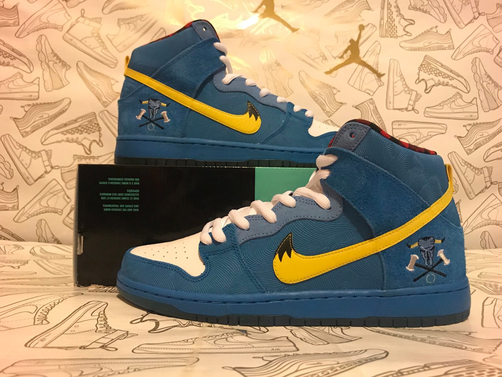 New Nike Dunk High Premium SB O x La Familia Photo Bleu Jaune 313171-471 Sz 10 New Nike Dunk High Premium SB O x La Familia Photo Bleu Jaune 313171-471 Sz 10