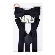 Wonder Nation Suspender and Bow Tie Boys Black Strong Clip Elastic Band 2-Piece