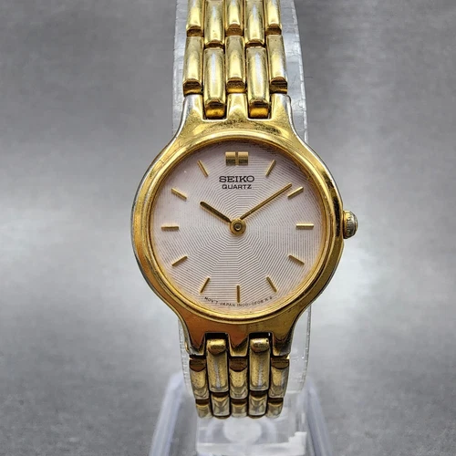 Seiko Watch Women 22mm White Dial Gold Tone Round 1n00-0a99 New Battery