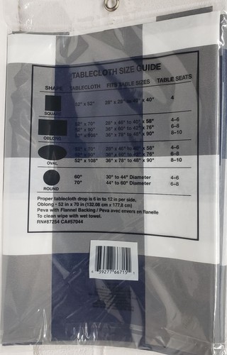 Thin Peva Vinyl Tablecloth 60" Round (4-6 people) GREY, WHITE & BLUE SQUARES, GR - Picture 5 of 8