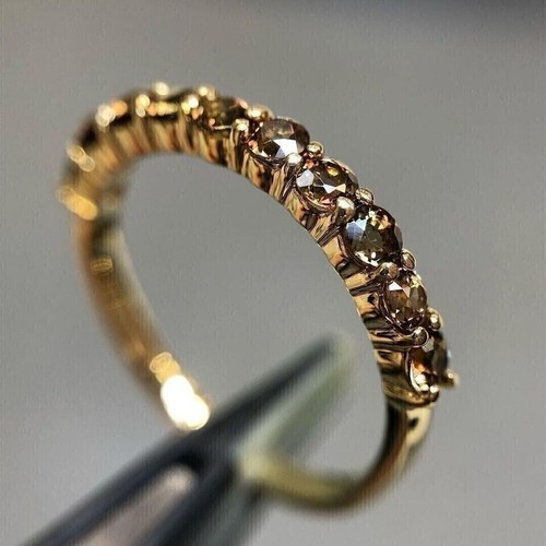 Simulated Round Brown Diamond Halo Royal Ring For Women's 14K Yellow Gold Plated - Picture 4 of 7
