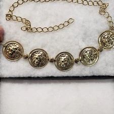 Vtg gold tone Lion head disc chunk chain Belt