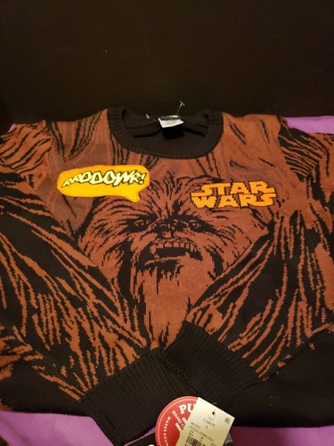 Star Wars Sweater Chewy Chewbacca Pullover Knit Black Brown Boys Large W/Tags - Picture 2 of 17