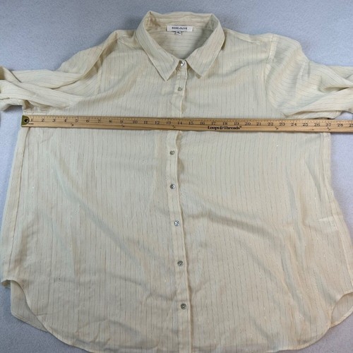 Camisa con botones rosa y oliva para mujer 2XL blusa fluida a rayas transparente manga 3/4 - Imagen 5 de 8