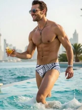 New Men's Sexy "Geometric Man" Low Rise Bikini Style Swim Brief - Gay Interest