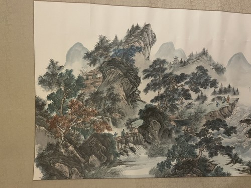 Chinese Hanging Scroll Horizontal Landscape Mountains & Oceans Stamped 76” X 30” - Picture 3 of 7