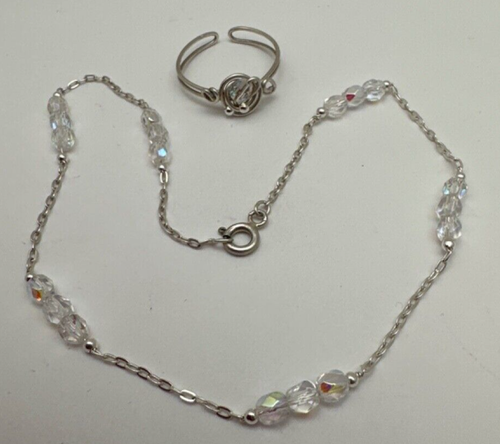 Handgefertigtes Sterlingsilber 0,925 AB klare Kristallperlen 10 3/4" Fußkettchen & Zehenring - Bild 7 von 7