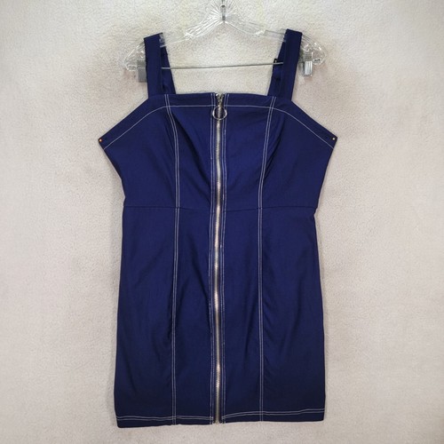 Navy Stretch Zipper Front Slim Sexy Bodycon Micro Mini Womens Dress Plus Size 3X - Picture 4 of 20