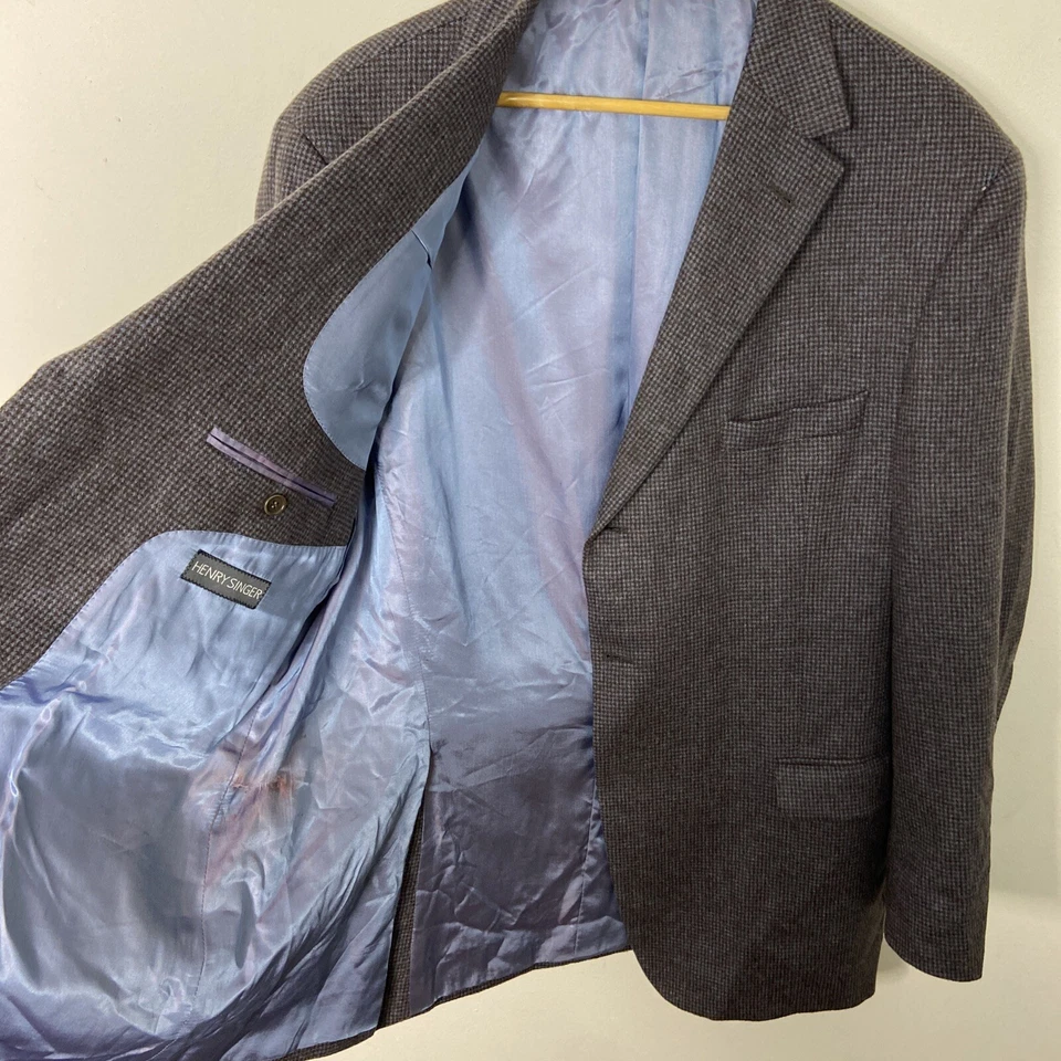 Blazer Coppley Gris Azul 100% Cachemira 46 Alto Largo Rejilla Cuadros Abrigo Deportivo Chaqueta Foto 3 de 4