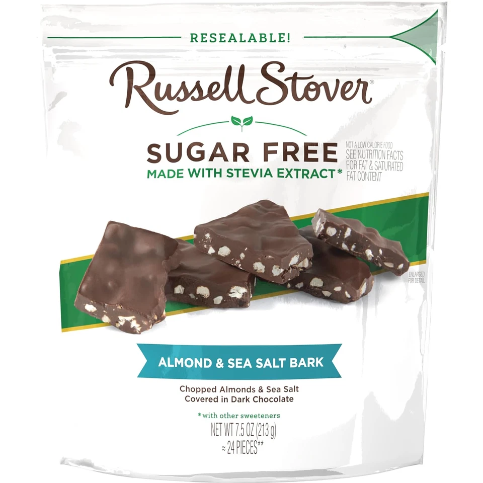 RUSSELL STOVER Sugar Free Dark Chocolate Almond & Sea Salt Bark, 7.5 Oz Bag (≈ 2 - Image 4 of 4