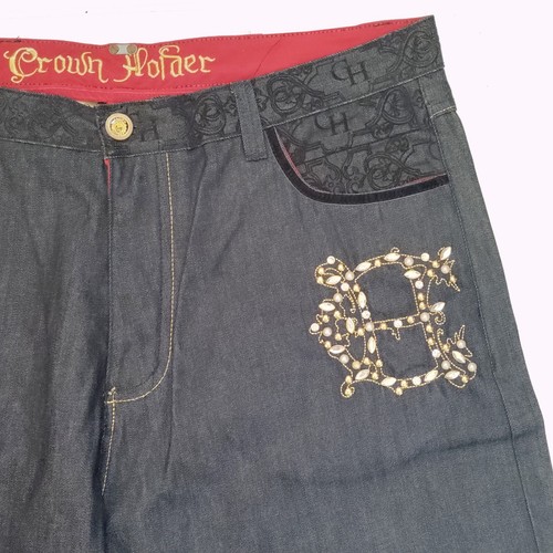 Authentic Crown Holder Men’s Jeans Black Embroidered Sz 42 Pants 004-071311 - Picture 4 of 12