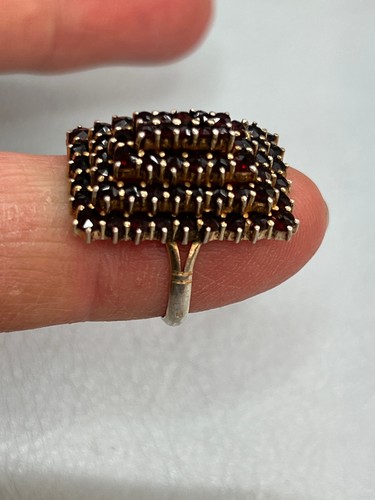 Antique Beautiful Bohemian 900 Silver Ring Three Levels Garnet Stones - Picture 9 of 10