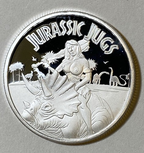 Rara moneda de plata pura de 1 oz de prueba de .999 plata picante niña jurásica dinosaurio con certificado de autenticidad