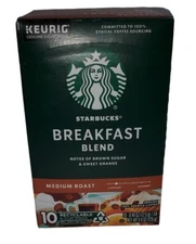 Starbucks Breakfast Blend Medium Roast Coffee Keurig 10 K-Cups BEST BY 4/24/23