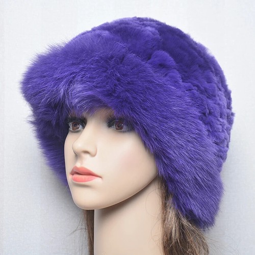 Women Winter Warm Natural Fur Hats Lady Knit Fur Cap Knitted Fluffy Real Fur Hat - Picture 34 of 35