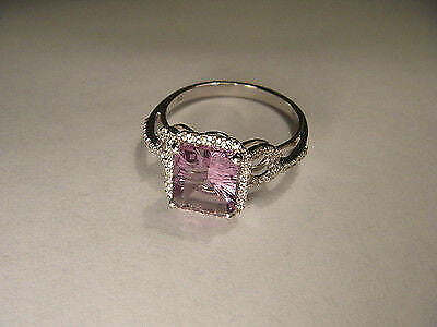 Beautiful Estate 14K White Gold Micro Pave Diamond Amethyst Ring - Picture 2 of 2