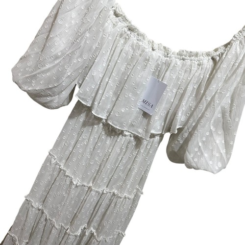 Misa Cassandra Dress Size XS White ClipDot Chiffon Off Shoulder Smocked Maxi NWT - Picture 5 of 13