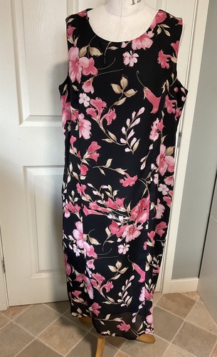 Bonmarche rosa schwarz Blumenmuster Schichtkleid Größe 18