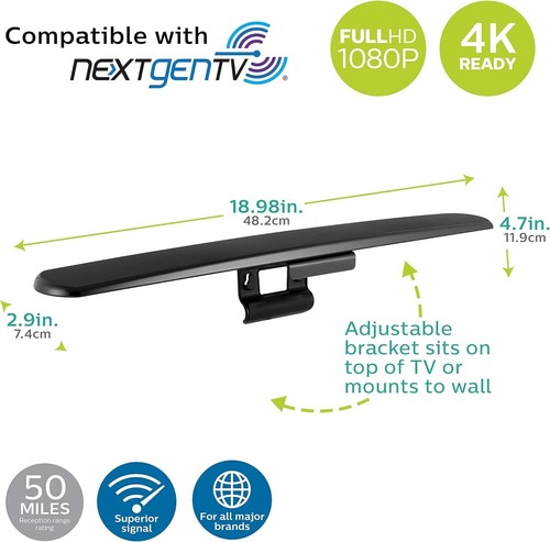 Long Range 4K HD Digital TV Antenna with Signal Booster - Mount on TV or Shelf - Picture 4 of 11