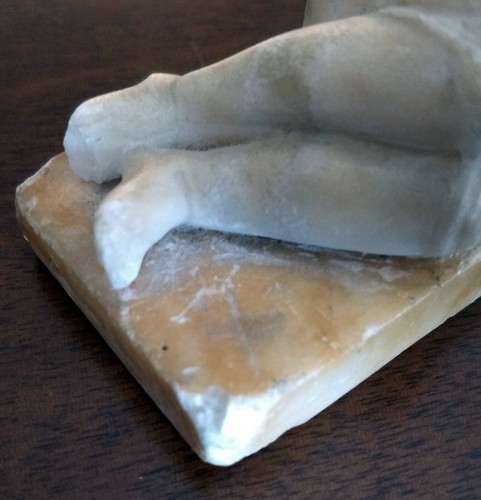 Antique Marble Putti Cherub Angel Boy Figure Reclining On Cross Puti Sculpture - Picture 10 of 10