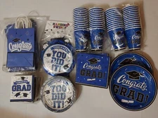 FREE Blue Graduation Party Paper goods Any Year Serves 50 & Extras Total 277 New