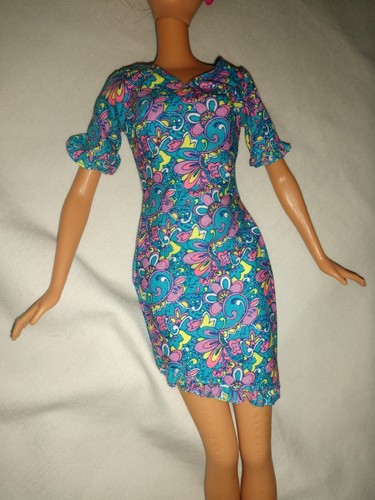 Barbie PRETTY BLUE PATTERNED SHORT DRESS ONLY NICE PINK TAG - Picture 2 of 10