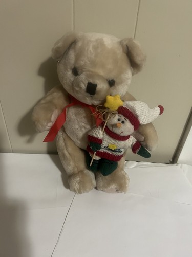 Oso de peluche de felpa vintage articulado con muñeco de nieve adjunto - Imagen 14 de 15