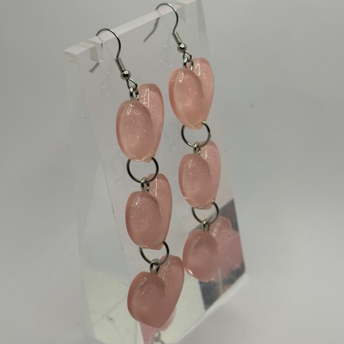 Long Large triple sherbet heart earrings , Glitter, Resin Fun 9.5 cm Long - Picture 19 of 73