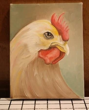 Rooster Painting original artwork Signed Martorell Unframed 8" x 6"