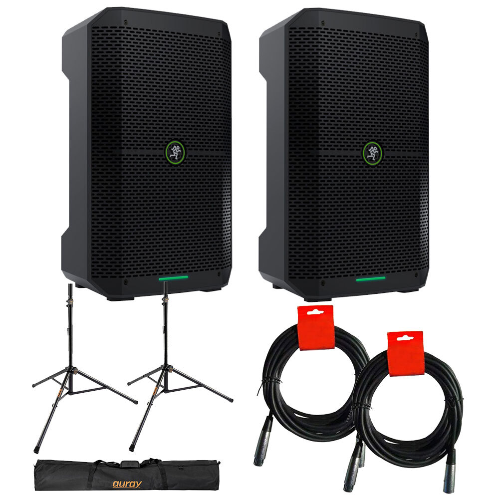 Комплект из 2-х динамиков Mackie Thump Go 8 с подставкой для колонок Auray Deluxe и XLR